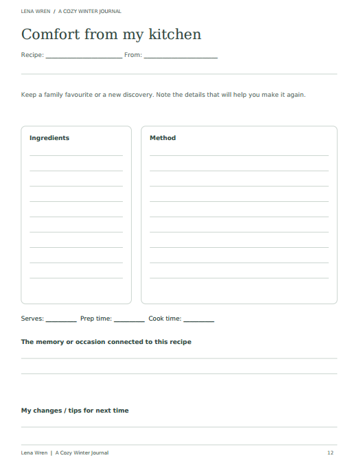 A Cozy Winter Journal — Printable PDF by Lena Wren