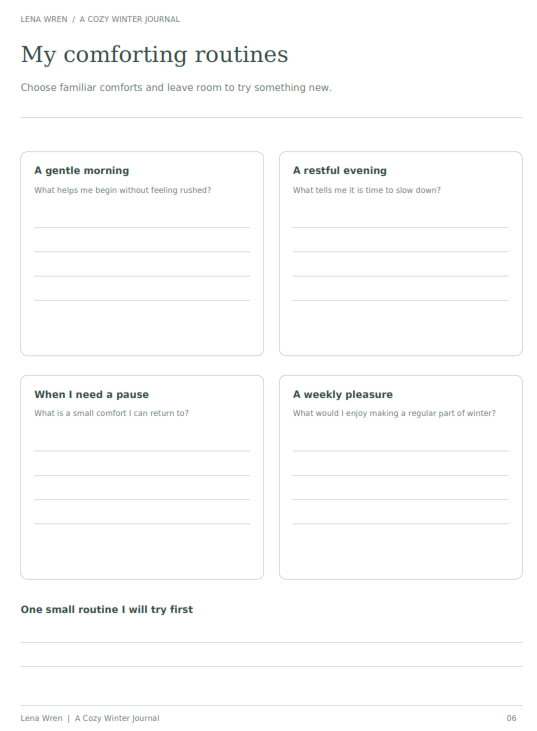 A Cozy Winter Journal — Printable PDF by Lena Wren