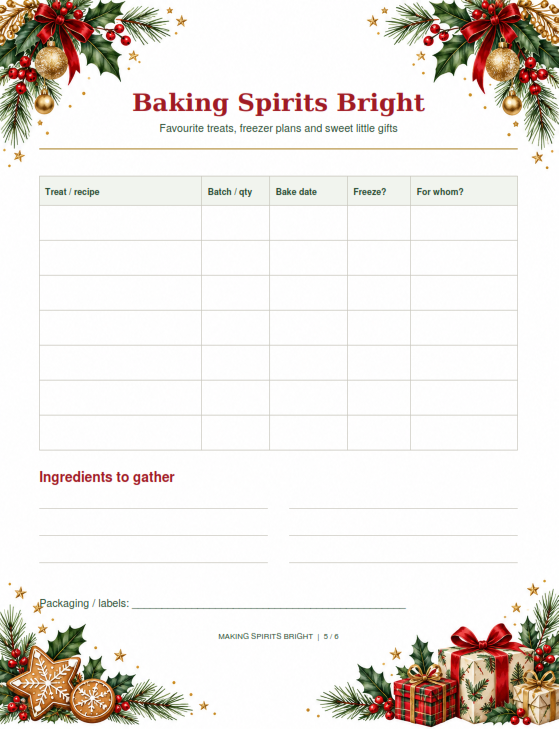 Baking Spirits Bright - Christmas baking planner printable
