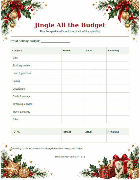 Jingle All the Budget - Christmas budget planner printable