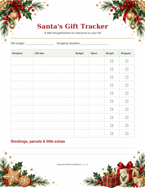 Santa's Gift Tracker - Christmas planning printable